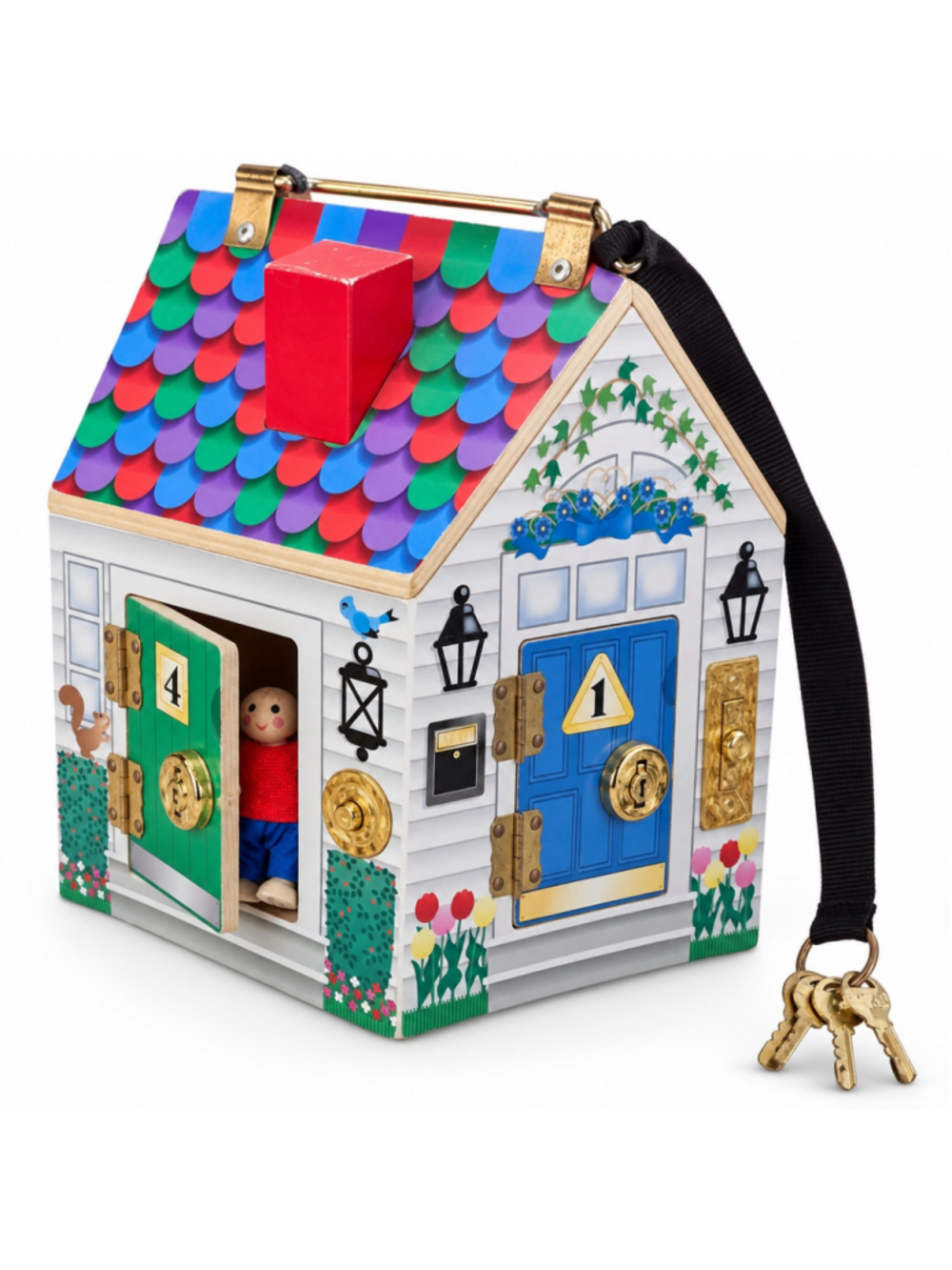 Melissa & Doug Wooden Doorbell House 4 Keys 4 Dolls Complete Tested 2505